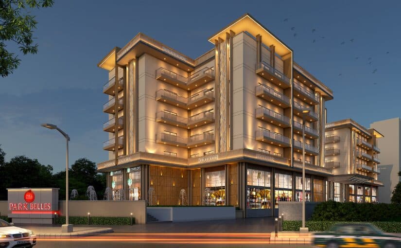 Park Belles rear elevation showing hill facing balconies and the two tower configuration.