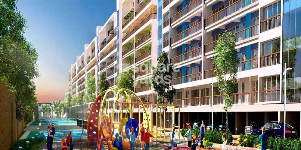 Pacific Golf Estate amenity plaza, poolside sit out and landscaped play area between towers.